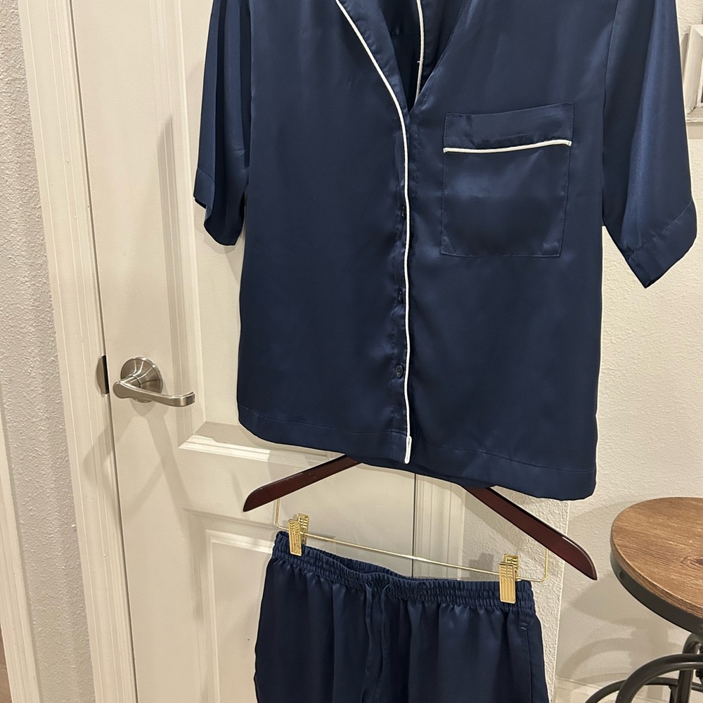 Auden Blue Pajama Set with White Trim